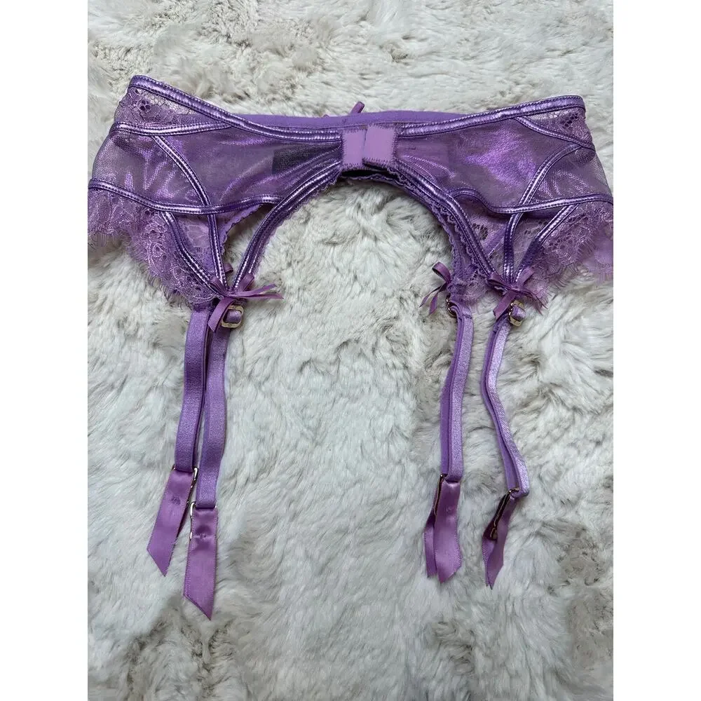 Honey Birdette ROISIN💜 Purple Floral Lace Garter Suspender Belt XS